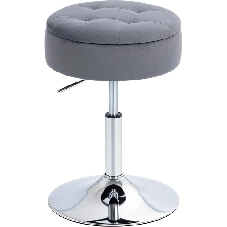 Barhocker, Bistrohocker mit Stauraum, Drehbar Barstuhl, Höhenverstellbar Küchenhocker mit Samtbezug, 39x39x65 cm, Grau--Grau--39x39x65cm--YOUDENOVA