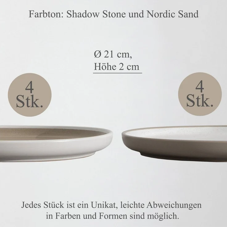 Hausfelder Geschirr-Set Steingut Dessertteller 8 Personen, 8teilig, Shadow Stone/Nordic Sand (8-tlg), 8 Personen, Steinzeug, spülmaschinen- & mikrowellengeeignet, Reaktivglasur – Bild 2