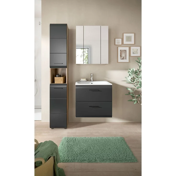 Badkombination (B/H/T: 105x185x46 cm) in schwarz matt und Nox Oak Nachbildung – Bild 6