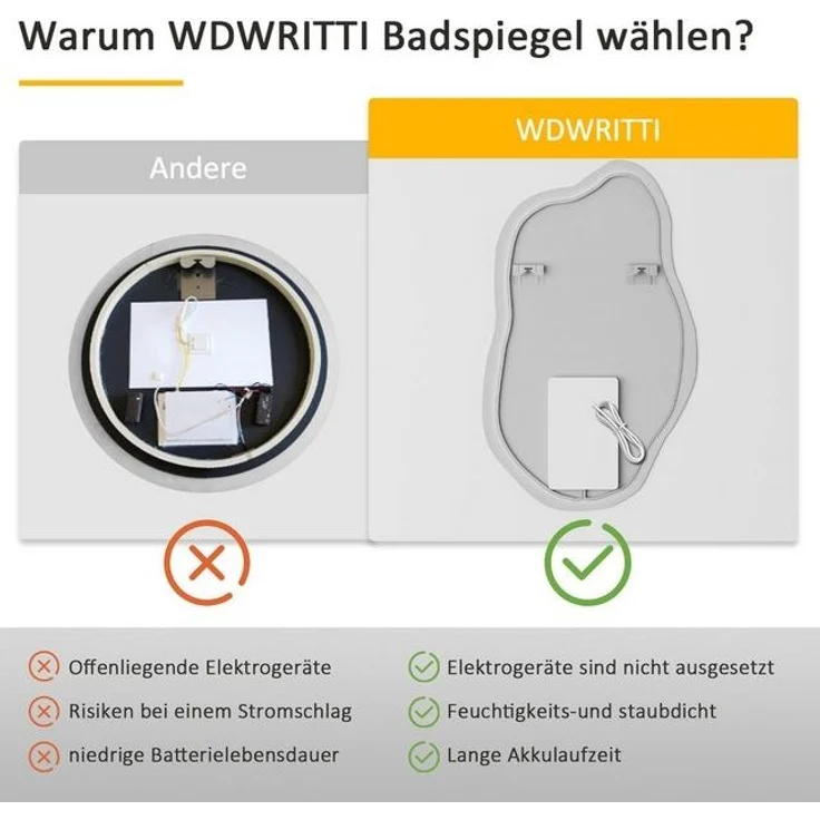 WDWRITTI Wandspiegel mit beleuchtung Badspiegel LED Touch Modern Dreifarbiges Dimmbar (LED Spiegel Bad, Wolke, 52x85cm), LED Multifunktionspiegel – Bild 4