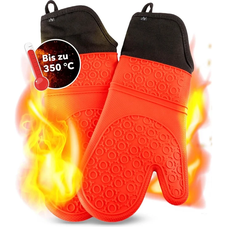 AVANA Topfhandschuhe Silikon Ofenhandschuhe Backhandschuhe Kochhandschuhe, (1 Paar Ofenhandschuhe aus Silikon), weiches Baumwoll-Innenfutter, Anti-Rutsch, Hitzebeständig bis 350°C – Bild 1