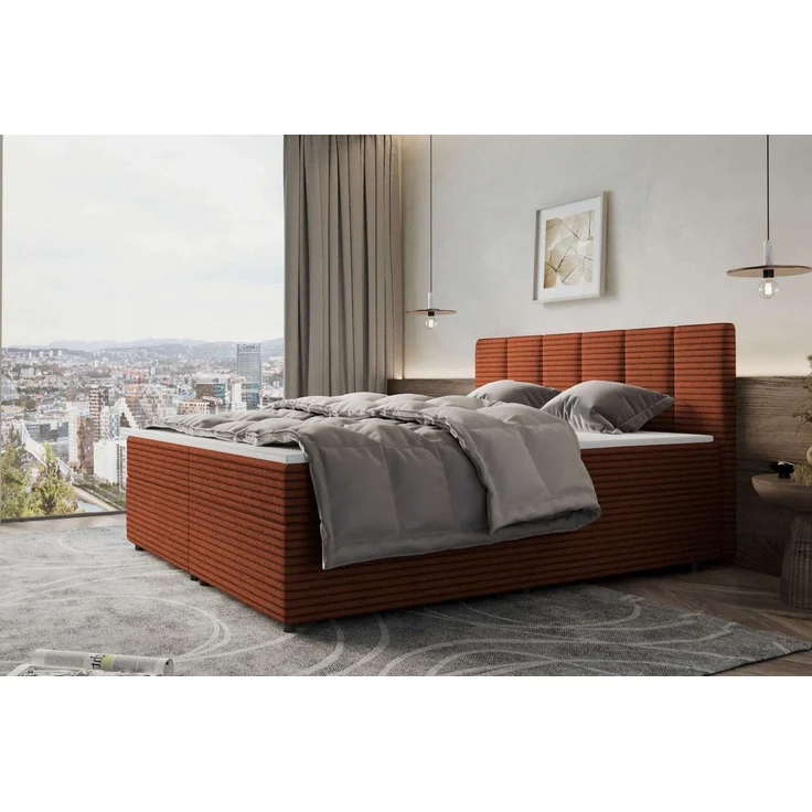 99rooms Boxspringbett Bergamo (Schlafzimmerbett, Bett), 140/160/180/200x200 cm, in Cordstoff AMBIENCE, mit Topper – Bild 4