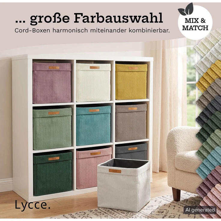 Lycce faltbare Aufbewahrungsbox - Cord, passend für Kallax Regal, abnehmbarer Bezug, robust, formstabil Puderrosa 31x33x33cm – Bild 10