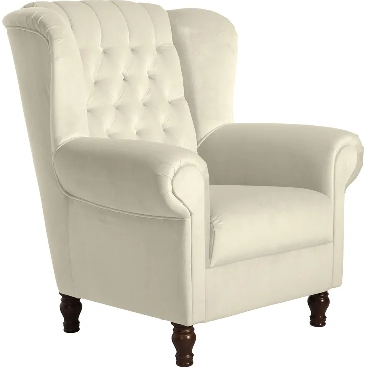 Ohrenbackensessel Katreen Bezug Samtvelours Buche nussbaum dunkel / creme 22814