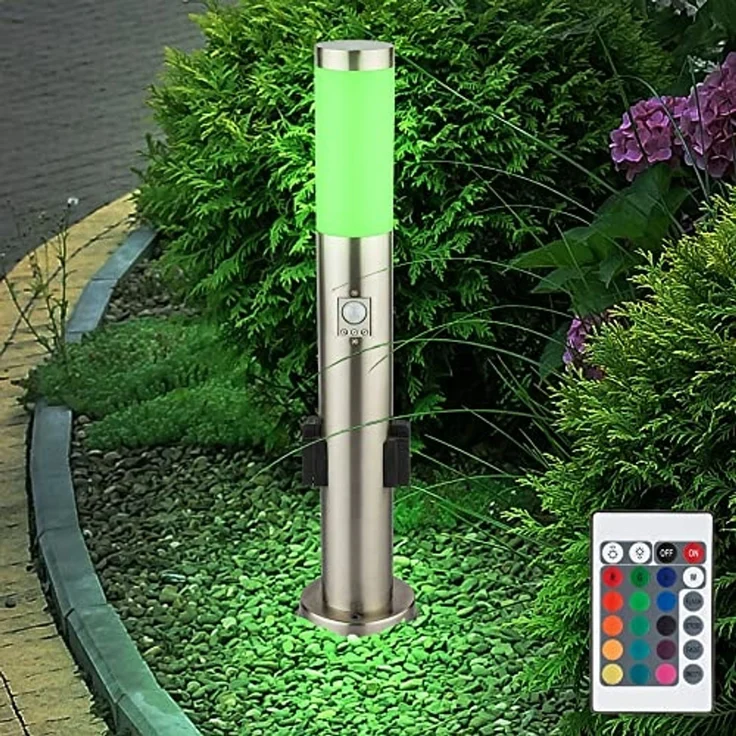RGB LED Stehleuchte, Bewegungsmelder, 2 Steckdosen, H 60 cm – Bild 6