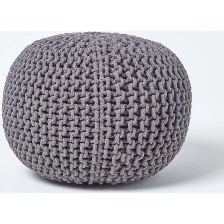 Homescapes Pouf Runder Strickpouf 100% Baumwolle, grau – Bild 4