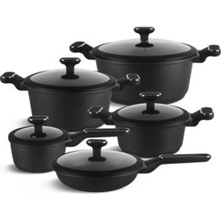 Edenberg Topf-Set 10 tlg Schwarzes Topfset, Matt, Pfanne, Kasserollen, Glasdeckel, Aluminium, Keramik (10 tlg, 10-tlg, Zeitloses Design des Topfsets. Eine ideale Geschenkidee) – Bild 6