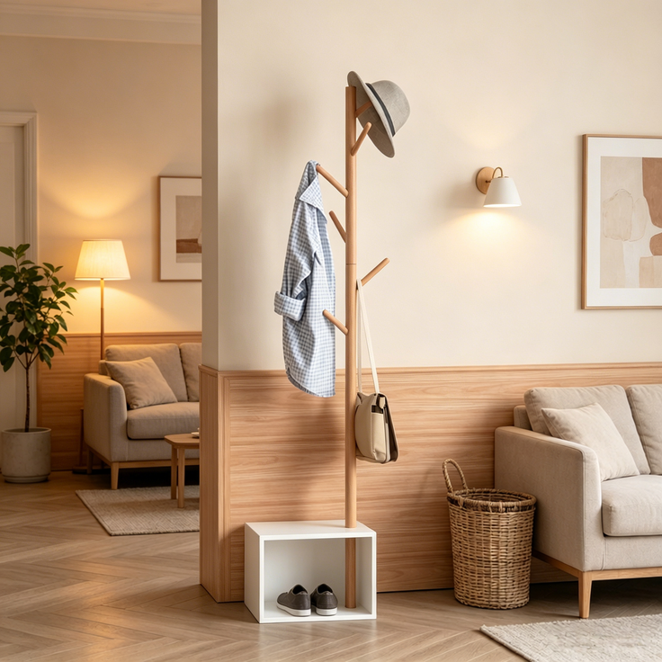 Lagereinheit für Coat Rack,Zeitgenössischer Stil Mantelhalter,Mantelhalter mit Rechteckiger Bank,Schlafzimmer Mantelhalter(nur mit Mantel Rack)--Weiß--40x30x180cm--YOUDENOVA