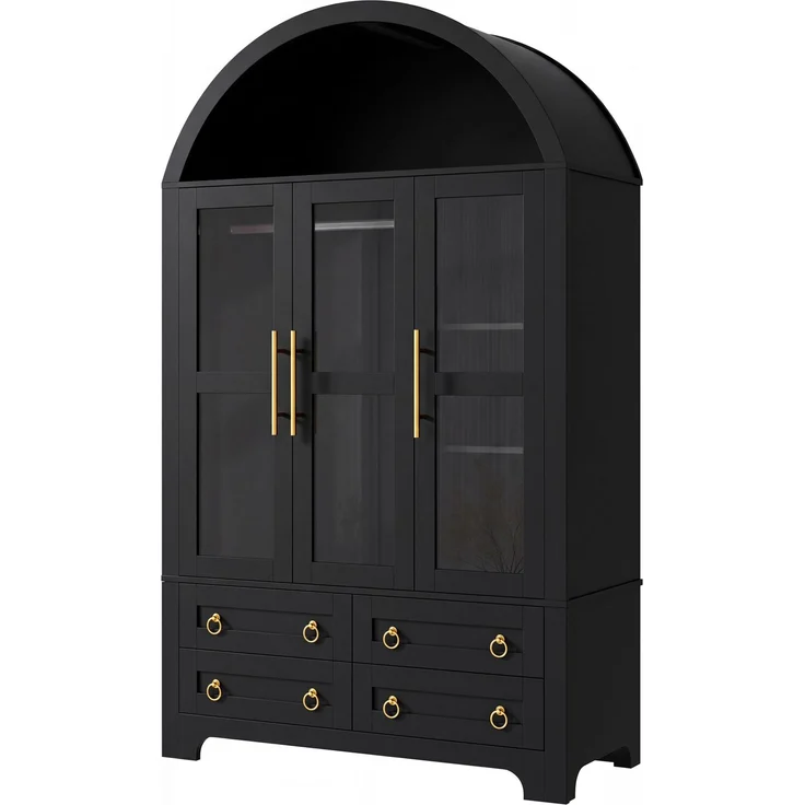 Kleiderschrank 110x50x186 cm mit 3 Glastüren, 4 Schubladen und App-steuerbarer LED-Beleuchtung – Schwarz – Bild 10
