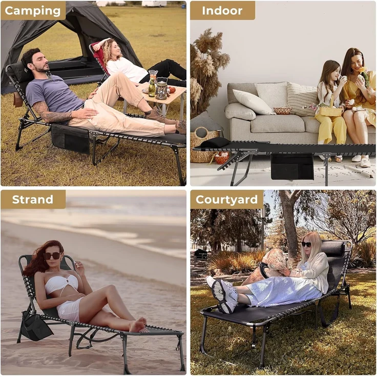 KingCamp Sonnenliege Klappbar 2er Set Gartenliege Campingliege 5-Stufig Verstellbarer Rückenlehne Liege Gartenstuhl Strandliege Camping Klappbett mit Kopfkissen für Garten Urlaub Outdoor Strand Pool – Bild 9
