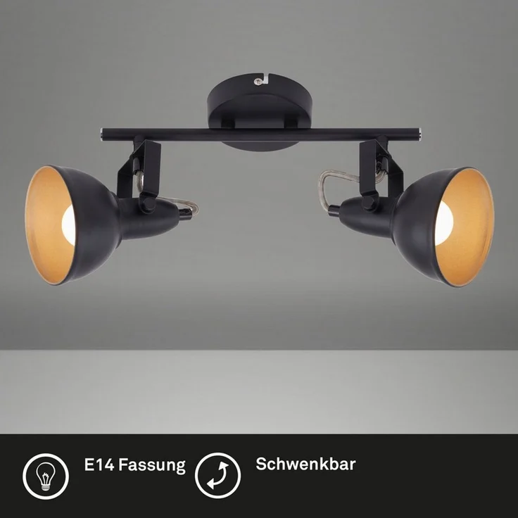 BRILONER - Deckenlampe Vintage schwenkbar, E14 Fassung, max. 40 Watt, Deckenleuchte, Lampe, Wohnzimmerlampe, Schlafzimmerlampe, Küchenlampe, Deckenstrahler, 30,4 x 10 x 18,1 cm, Schwarz-Gold – Bild 5