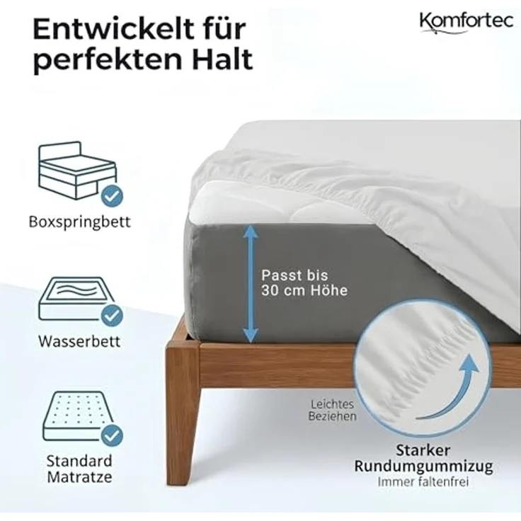 Komfortec Spannbettlaken Boxspringbett bis 15cm - 30cm Matratzenhöhe, Mikrofaser, Gummizug: Rundum, (2 Stück) – Bild 2