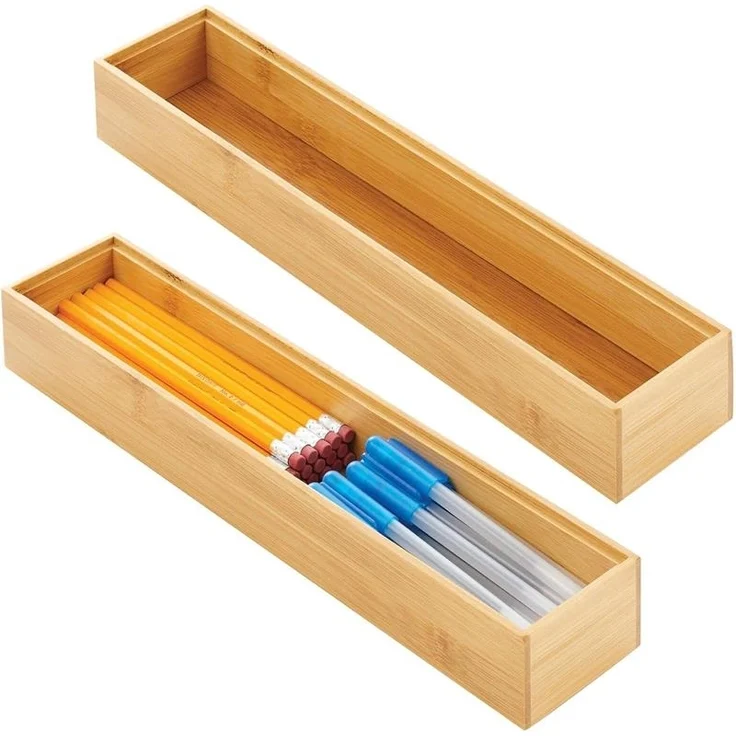 mDesign Schubladeneinsatz Aufbewahrung Organizer schmal 2er-Set Bambus Natur – Bild 9