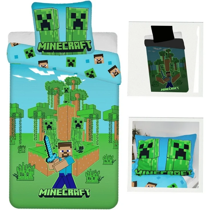 Minecraft Bettwäsche Minecraft leuchtende Wende Bettwäsche Kopfkissen Set135/140x200cm, Baumwolle, 2 teilig, Wendemotiv mit Reißverschluss – Bild 5