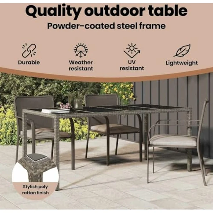 vidaXL Gartentisch Grau 190 x 90 x 75 cm Poly-Rattan 362548 – Bild 4