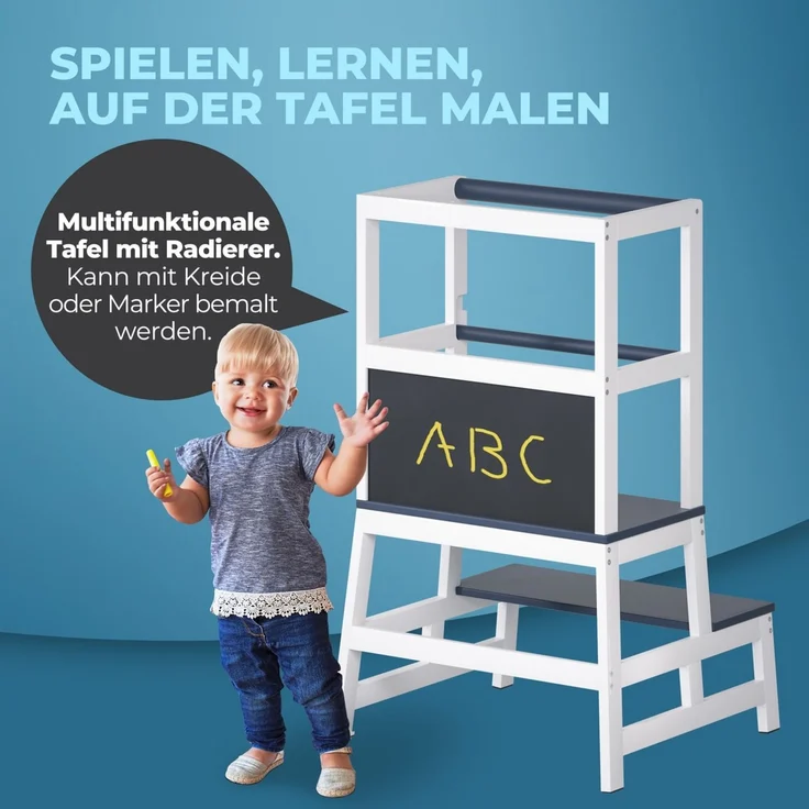 Spielwerk 'Lernturm Kinder', ab 2 Jahren, mit Tafel, Kiefernholz, Grau, 93 x 49 x 51 cm – Bild 6