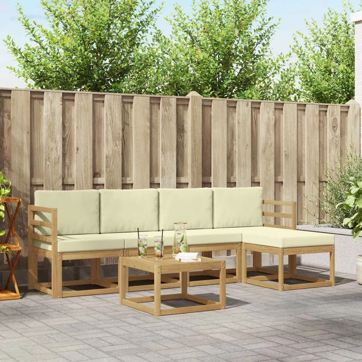 vidaXL Outdoor-Sofagarnitur 6 stk. 5-Sitzer Weiß und Creme 3387509 – Bild 1