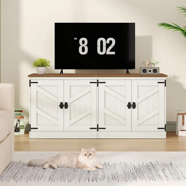 Katzenschrank für 2 Katzen, Bauernhausstil, für den Innenbereich, Holz/Stahl Vintagebraun-Weiß, 120 x 50 x 54 cm – Bild 6