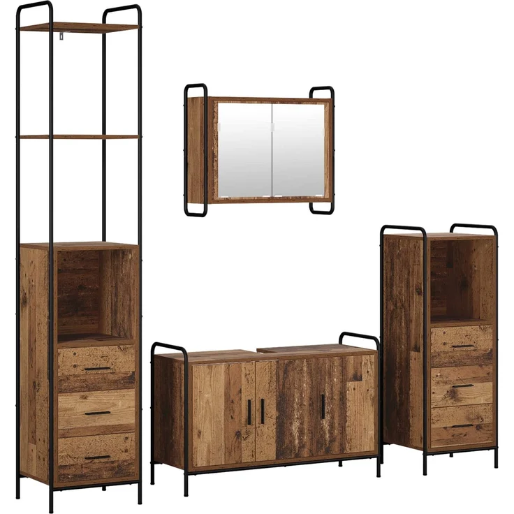 vidaXL Badezimmerschrank-Set 4 stk. Altholz 40 x 36 x 200,5 cm 3444673 – Bild 2