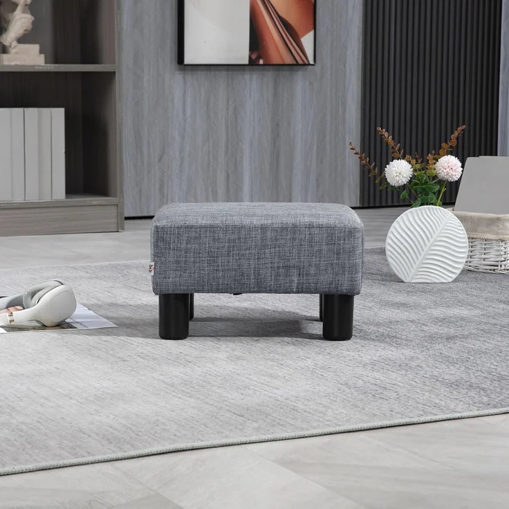 HOMCOM Fußhocker Wohnzimmerhocker, Sofahocker aus Leinen (Bank Sitzbank, 1 St, Rückenfreier Hocke), Grau 40 x 30 x 24 cm – Bild 9