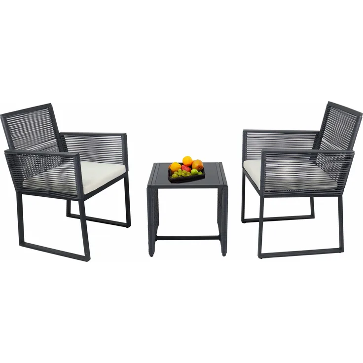 VCM Gartenmöbel-Set Fidola 920286 Schwarz H. 86 x B. 151 x T. 53 cm