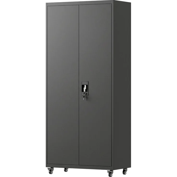 MELAYR, Aktenschrank, Abschließbar Metallschrank mit Rollen, Verstellbaren Ablagen, aus Stahl, 80 x 40 x 180 cm Schwarz – Bild 2