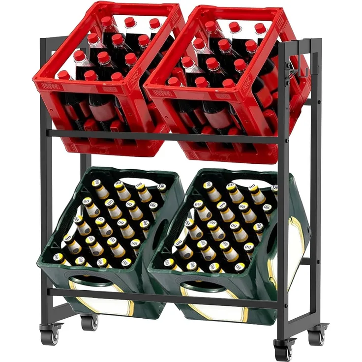 Kastenregal auf Rollen für 4 Getränkekisten Metall Regal 75x32x90 cm mobil