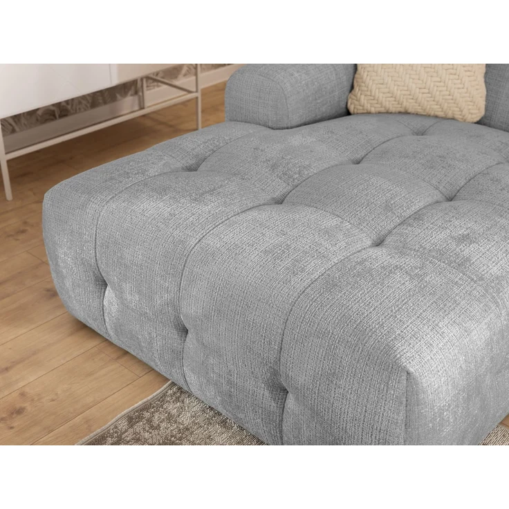 luma-home Modernes Ecksofa mit Ottomane links, markante Steppungen, Chenille in Hellgrau, 234 x 161 x 79cm – Bild 6