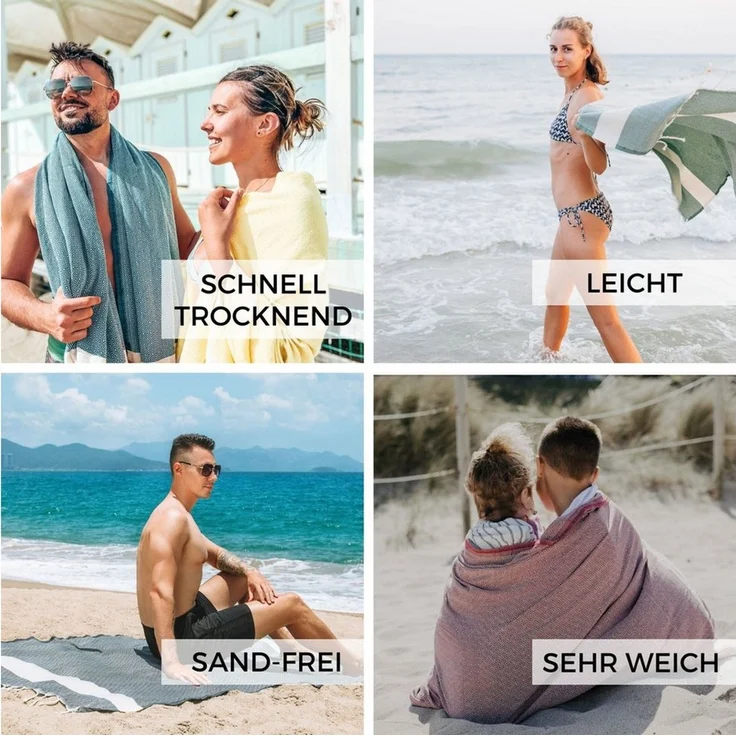 furora HOLIDAY Strandtuch groß 100x200 cm Strand Tuch, aus Baumwolle, Hamamtuch Badetuch, leicht, lang, dünn & kompakt – Bild 2