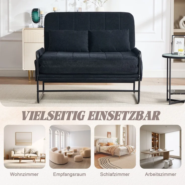 ZUBALIYA Schlafsofa 85x92 cm, mit Stauraum, mit Chenille - Bezug, mit breiten Armlehnen, mit Schaumstoffpolsterung, Schwarz – Bild 6