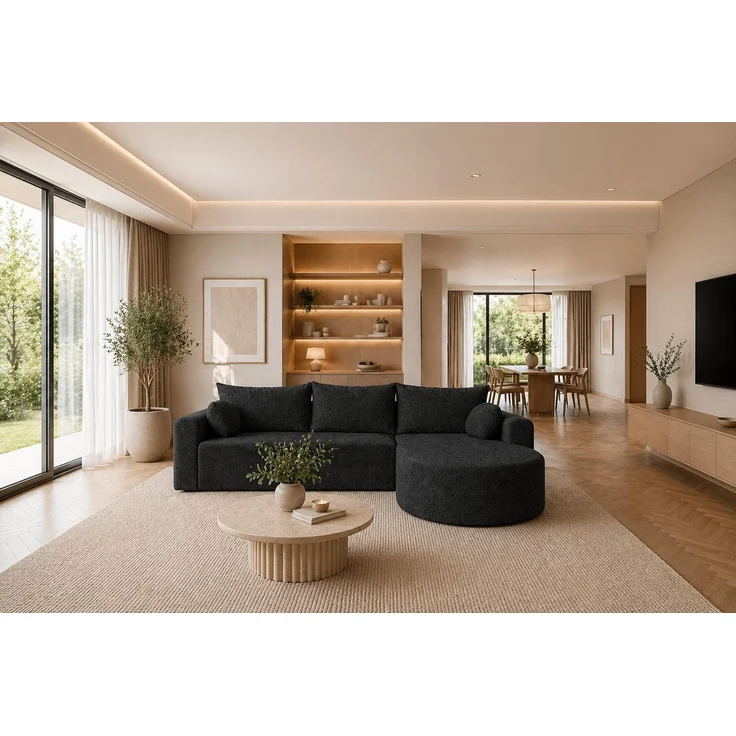 KRISAN MÖBEL Ecksofa GLOW in Schwarz Stoff QUELLE 255 x 75 x 182 cm Modernes Design trifft auf höchsten Komfort – Bild 5