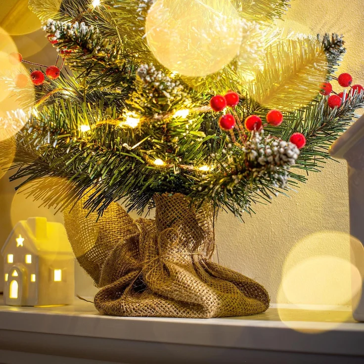 KADAX Künstlicher Weihnachtsbaum klein, 50 cm, schneebedeckte Kiefer, Jute – Bild 10
