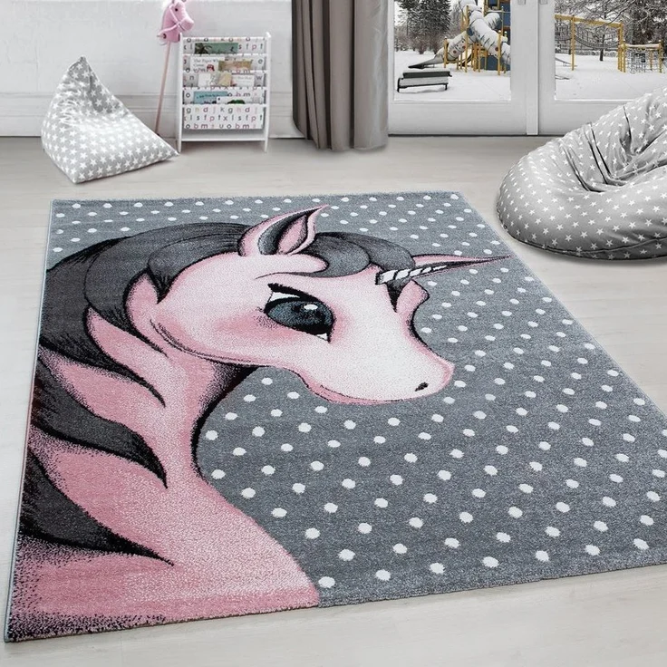 Carpettex Kinderteppich Einhorn-Design, Rund, Höhe: 11 mm, Kinderteppich Einhorn-Design Baby Teppich Kinderzimmer Pflegeleicht – Bild 1