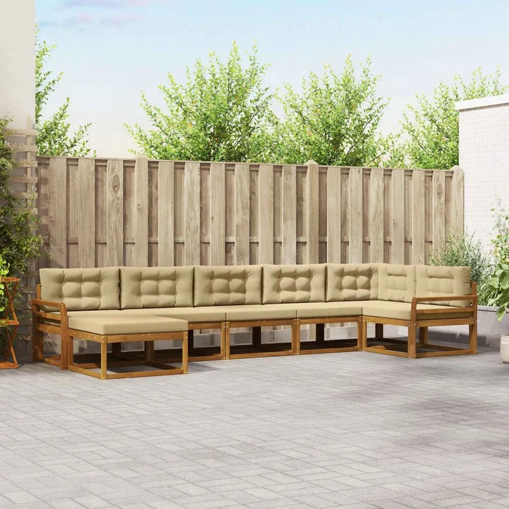 vidaXL Outdoor-Sofagarnitur 7 stk. 7-Sitzer Natur und Beige 3367896 – Bild 1