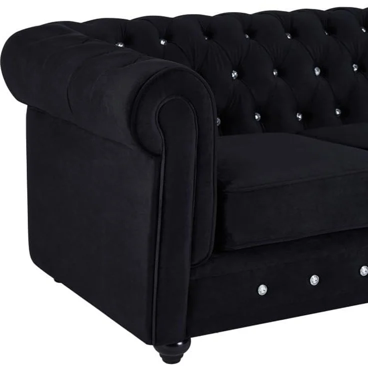 Vente-unique - Sofas 3-Sitzer, 2-Sitzer & Sessel - Samt - Schwarz mit Knöpfen in Kristall-Optik - CHESTERFIELD – Bild 7