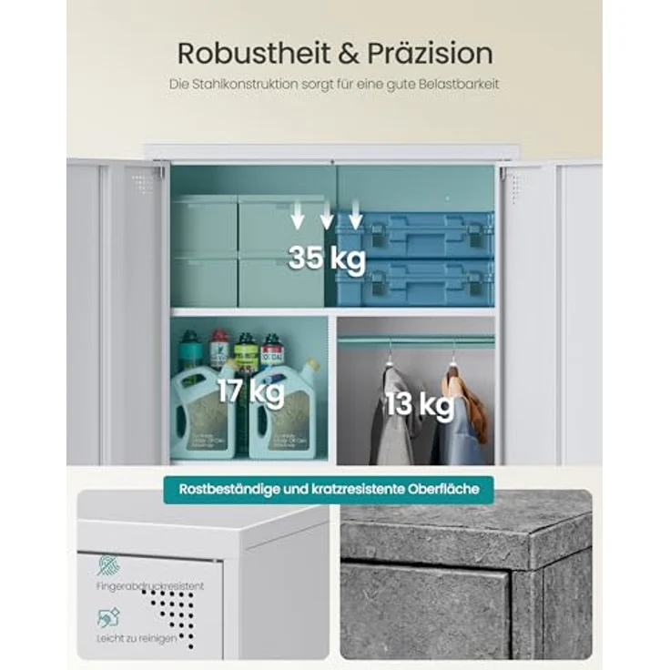 SONGMICS Mehrzweckschrank, Garderobenschrank, Aufbewahrungsschrank, Aktenschrank, Metallschrank, mit 2 Türen, 5 Fächern, Hängestange, abschließbar, hohe Füße, 80 x 40 x 165 cm, mattgrau OMC018GJ01 – Bild 7
