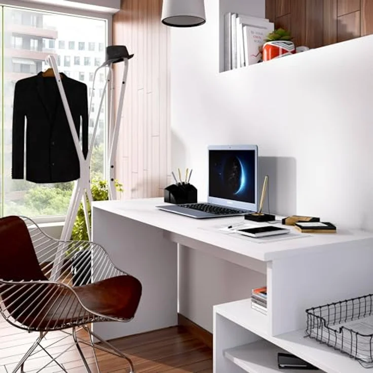 Dmora - Gardena-Schreibtisch, Schreibtisch mit Mehreren Positionen für das Büro oder Schlafzimmer, Mehrzweck-Ecktisch, 139 x 92 x 75 cm, Weiß – Bild 5