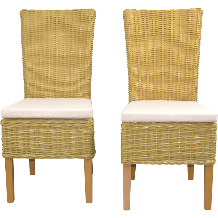 Rattanstühle/Esszimmerstühle 2er-Set, handgeflochten, beige, inkl. Kissen creme – Bild 3