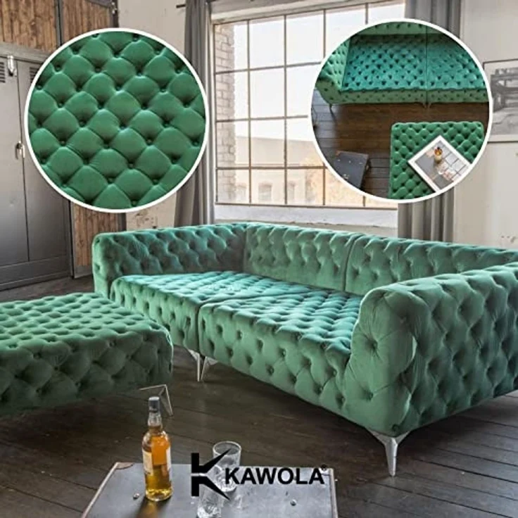 KAWOLA Hocker NARLA Chesterfield Velvet grün 44 x 110110 x 110 cm – Bild 3