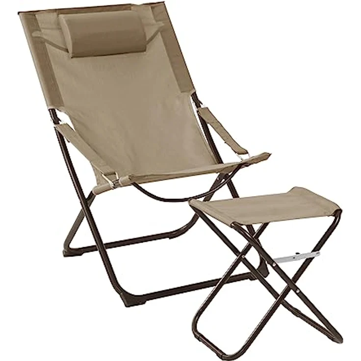 SVITA Gartenstuhl TOMRA, 2er Set, mit Kopfkissen, Armlehnen, Fußhocker, Taupe/Sandfarben – Bild 2