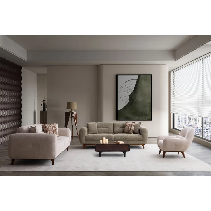 Sitzgruppe/Sofa Set - Wohnzimmergarnitur "Banksia" 3+3+1-Beige