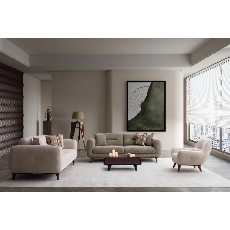 Sitzgruppe/Sofa Set - Wohnzimmergarnitur "Banksia" 3+3+1-Beige – Bild 1