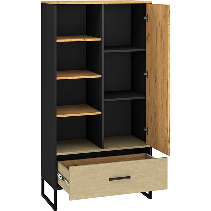 Highboard 80cm breit, schwarz mit Eiche und sandfarben, CASPER-131 – Bild 2