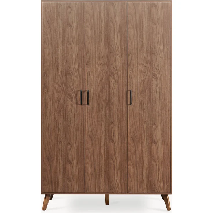 Kleiderschrank Norg 191x120x52 cm 3 Türen 4 Fächer Walnussoptik [en. casa] – Bild 5