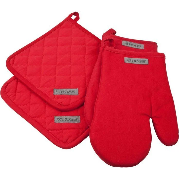 ROSS Topflappen Exclusiv, (Set, 4-tlg), 2x Topflappen und 2x Grillhandschuh, 100% Baumwolle – Bild 3