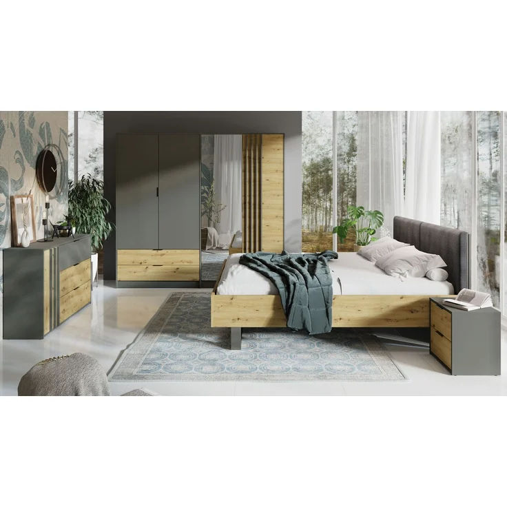 Schlafzimmer-Set Rodgau komplett Ausführung weiß graphit / Eiche Artisan