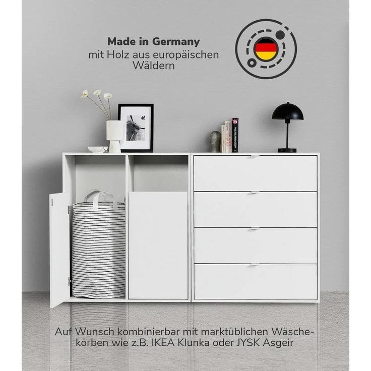 mokebo Wäscheschrank Der Wäschehüter (2-türig) Wäschekorb oder Wäschesammler mit Magnetverschluss in Weiß – Bild 2