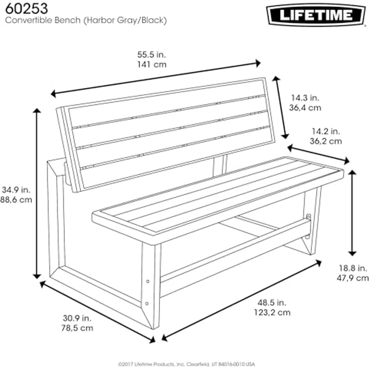 LIFETIME Umwandelbare Sitzbank, Harbor Grey – Bild 4