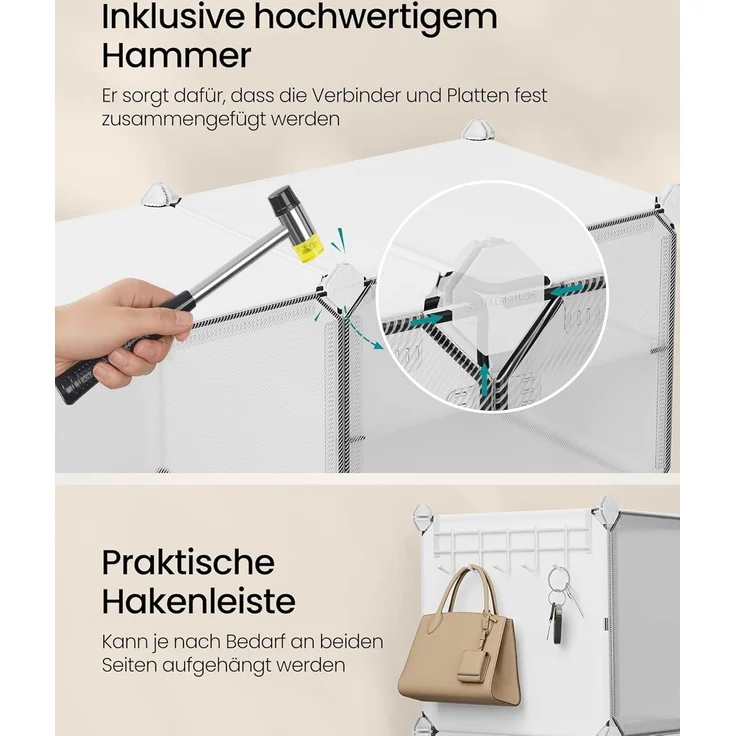 Songmics Schuhregal mit 12 Fächern, Schuhschrank, 30 x 40 x 30 cm pro Fach, schmal, mit Türen, Stahlrahmen, Kunststoff, für Flur, Schlafzimmer, Eingangsbereich, weiß – Bild 6