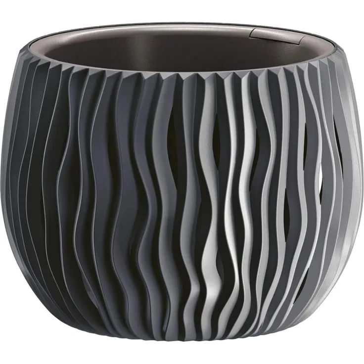 Blumentopf Pflanzgefäß mit Innentopf anthrazit Kunststoff H 13. 8 x Ø 18 cm